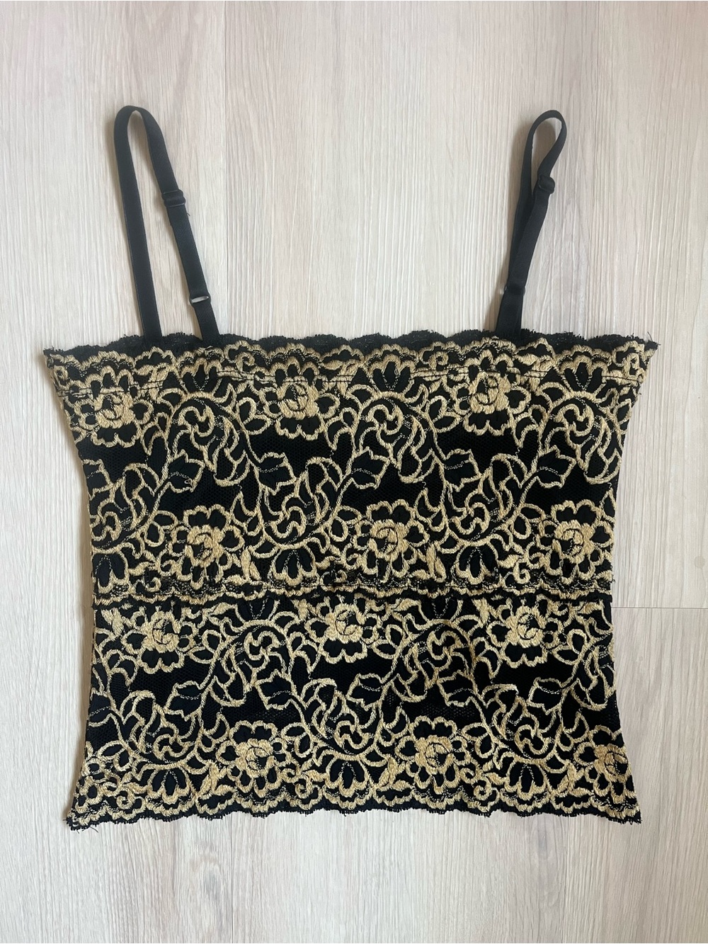 Vintage Le Chateau Y2K Black Babydoll Cami Gold Lace Overlay Whimsigoth Medium